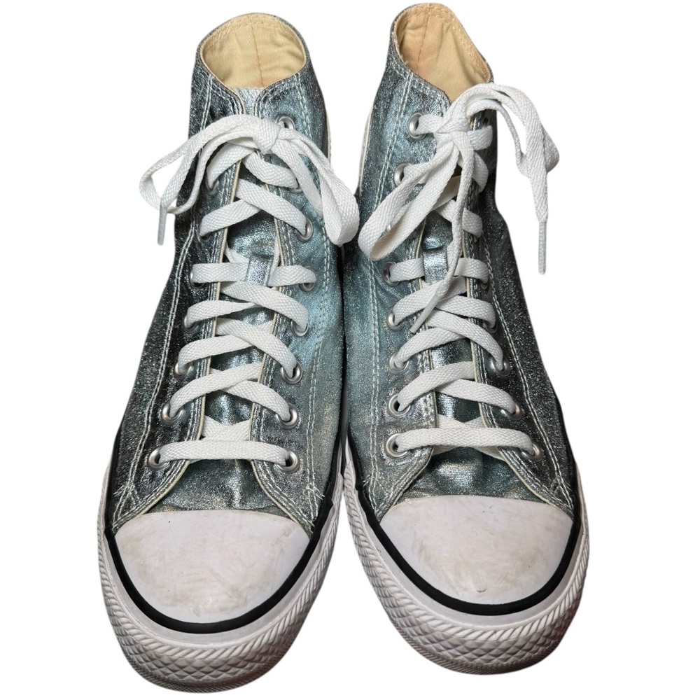 Converse Metallic Silver/Blue Canvas High Top Sneakers